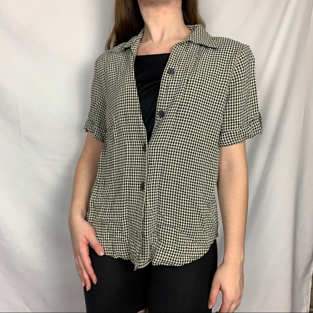 Vintage Black and White Gingham Button Up Top